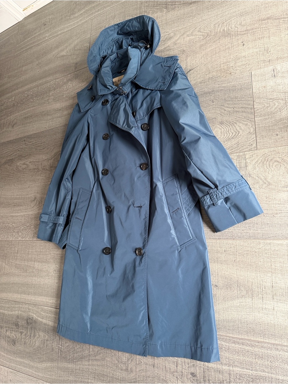 Burberry Blue Double-Breasted Trench Coat with Belt